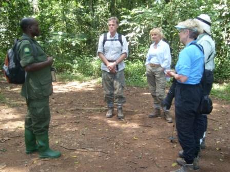A guide briefing visitors in the forest, from the supplied travel photographs